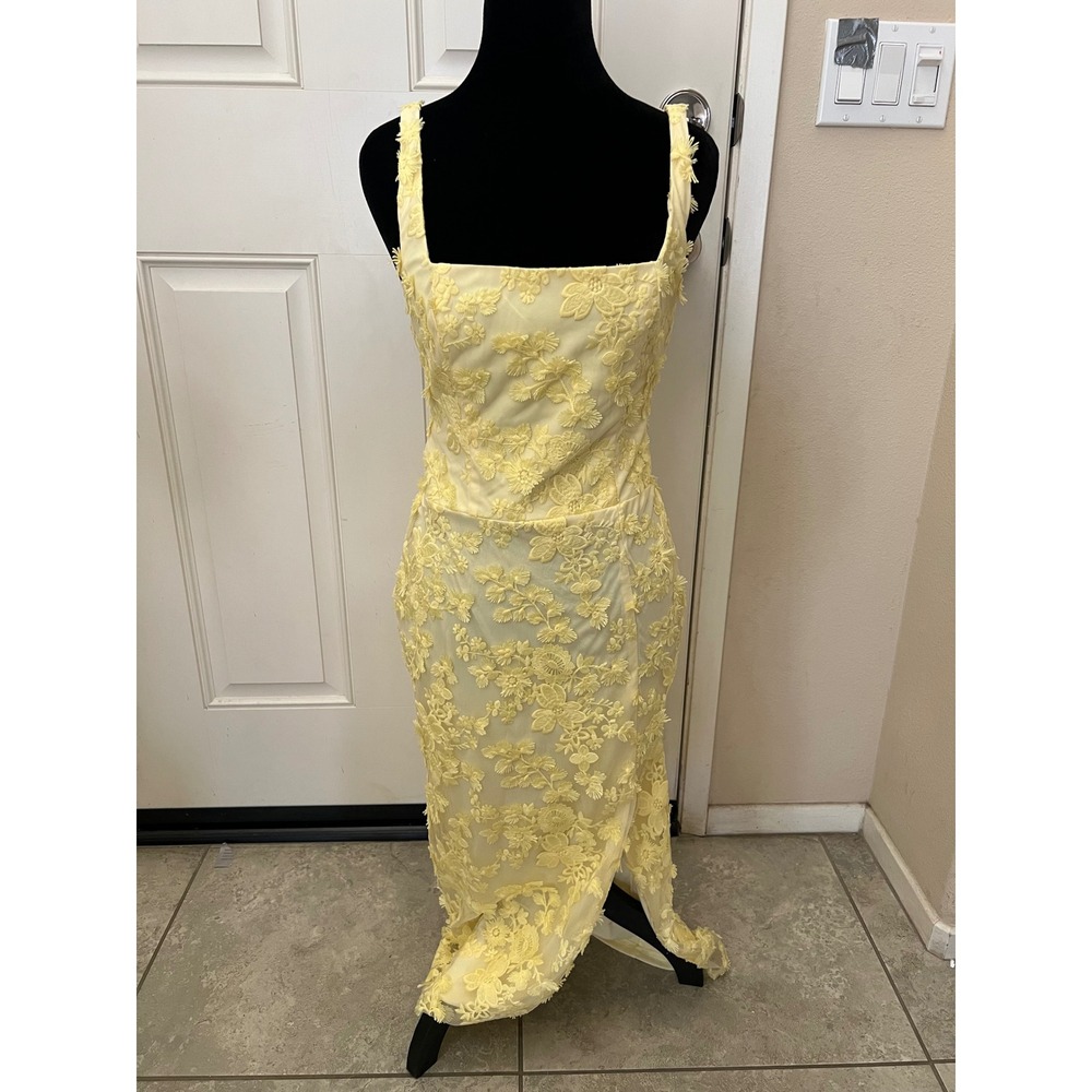Regina Light Yellow Floral 3D Flowers Coquette Tie Back Midi Dress Sz XS
